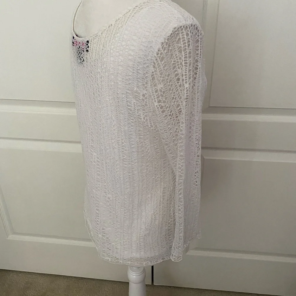 Peck & Peck Elegant White Crochet Lace Top w/ Camisole | 3/4 Sleeve | Size M