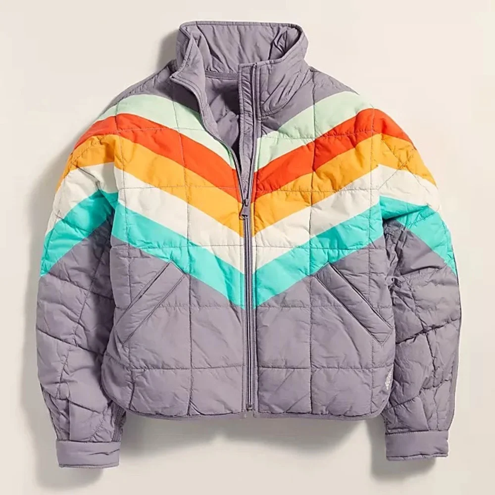Free People Pippa‎ Printed Packable Puffer Jacket Steel Peach Combo XS