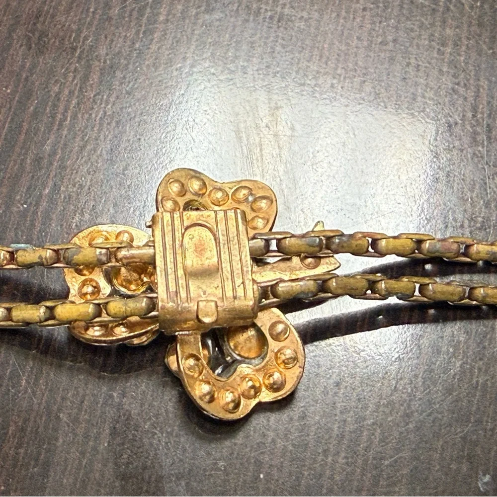 Vintage Clover Rhinestones‎ Bolo Style Slider Necklace Blue Turquoise Floral