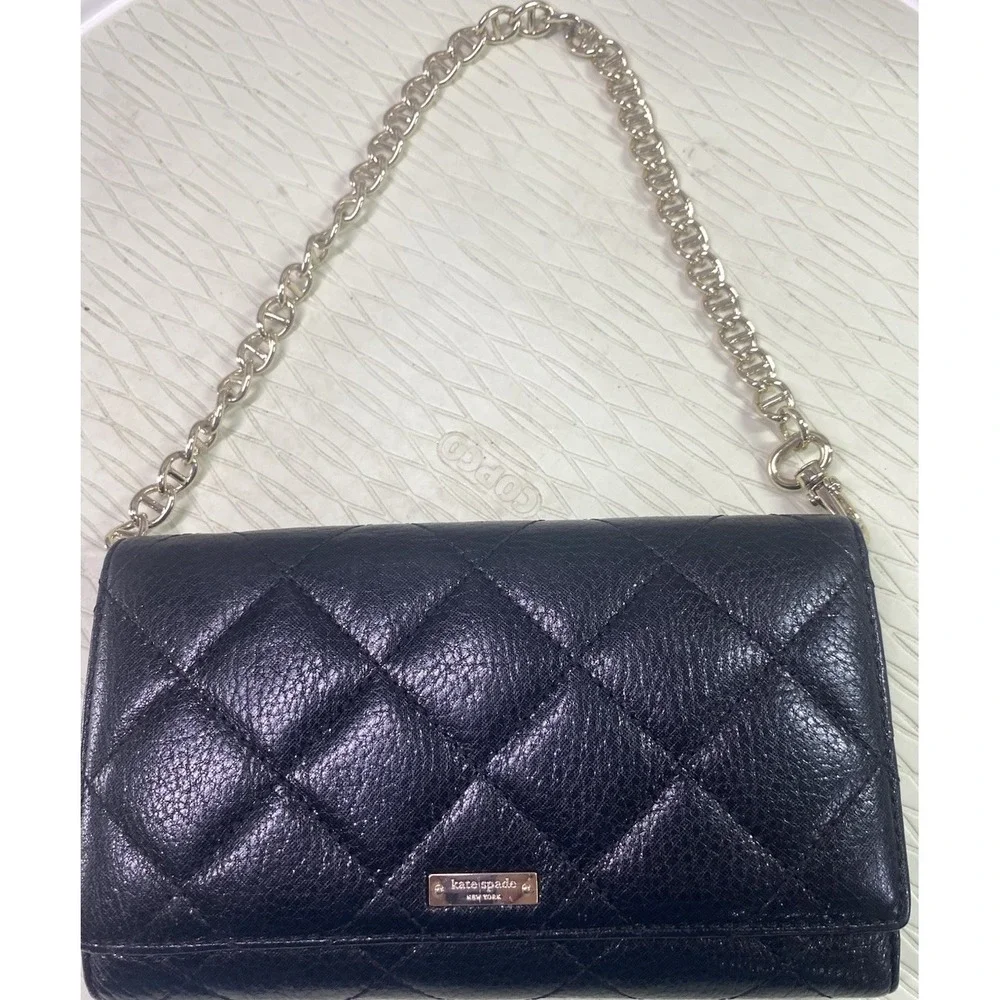 Kate Spade Womens Black quilted‎ leather Shoulder bag Clutch Wallet
