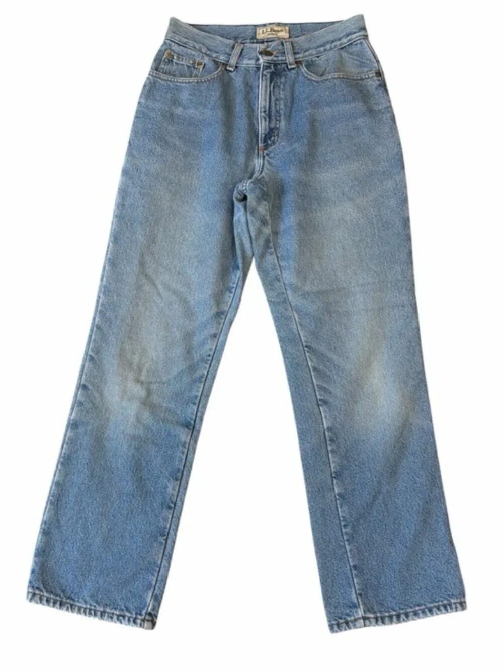 Vintage LL Bean Jeans Womens 6 Regular Red Flannel Lined Plaid‎ Distressed Denim