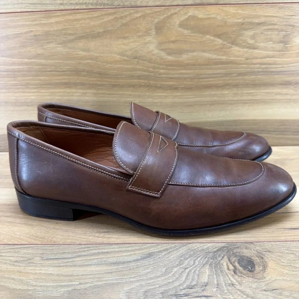 PAUL‎ EVANS Stewart Penny Loafers Mens 9 Brown Leather Business Casual Old Money