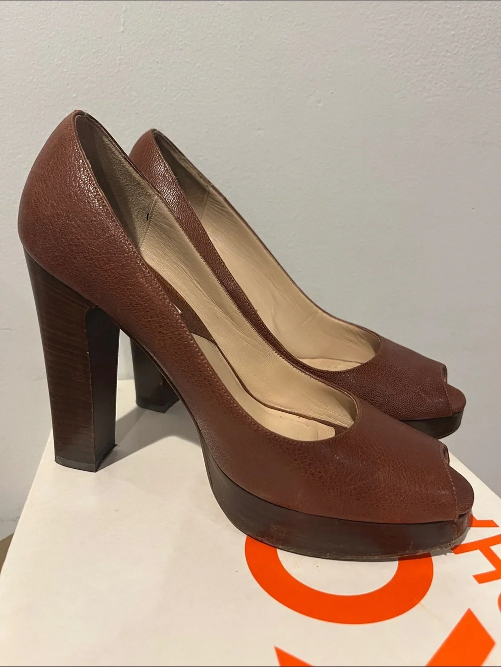 Michael Kors Brown Leather Peep-Toe Pumps