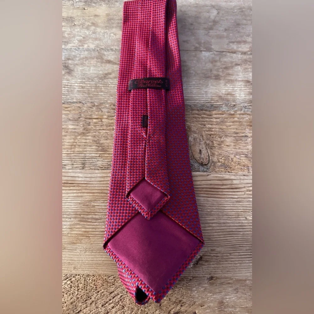 CHARVET Mens Place Vendôme Red and Blue Geometric Silk Tie
