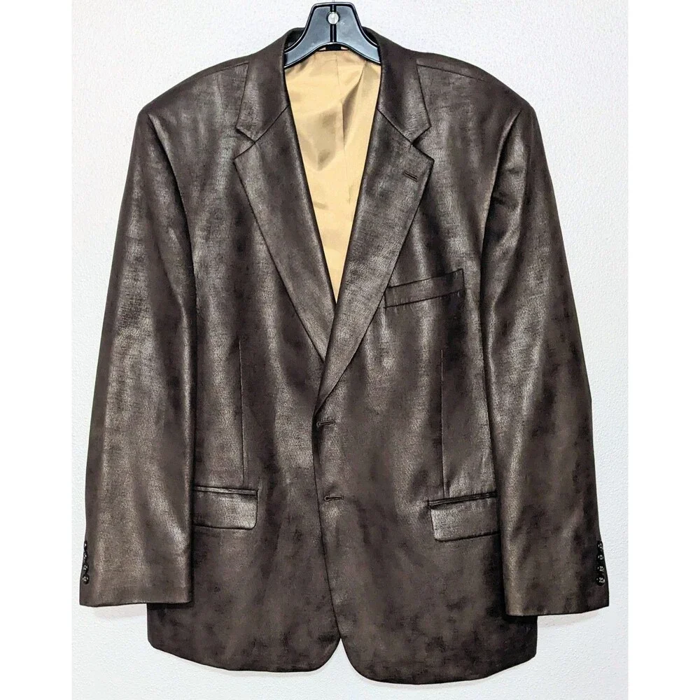 Emanuel Ungaro Men's 48R Brown Leather Look Sport Coat Blazer 2 Button Polyester