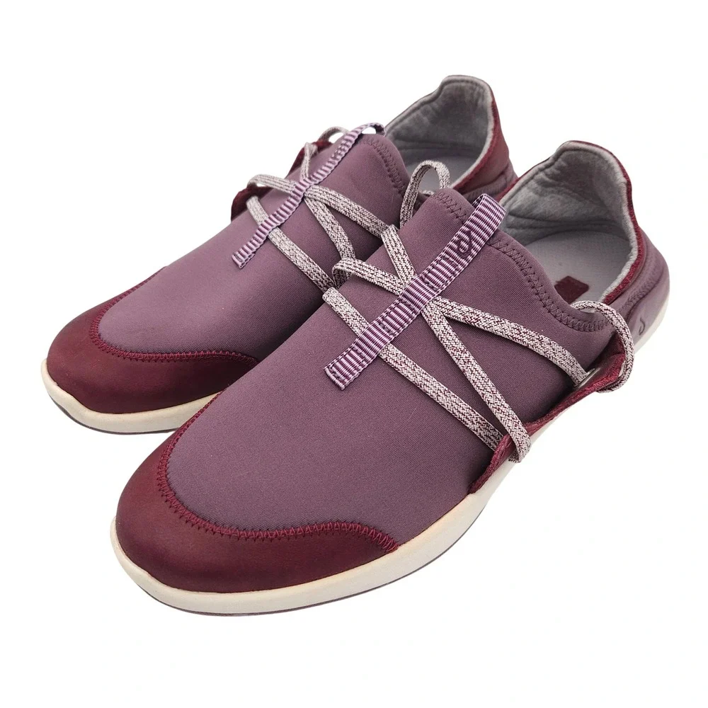 Olukai Miki Li‎ (Womens 8) Plum Purple Lace Up Slip On Shoes Sneaker Lightweight