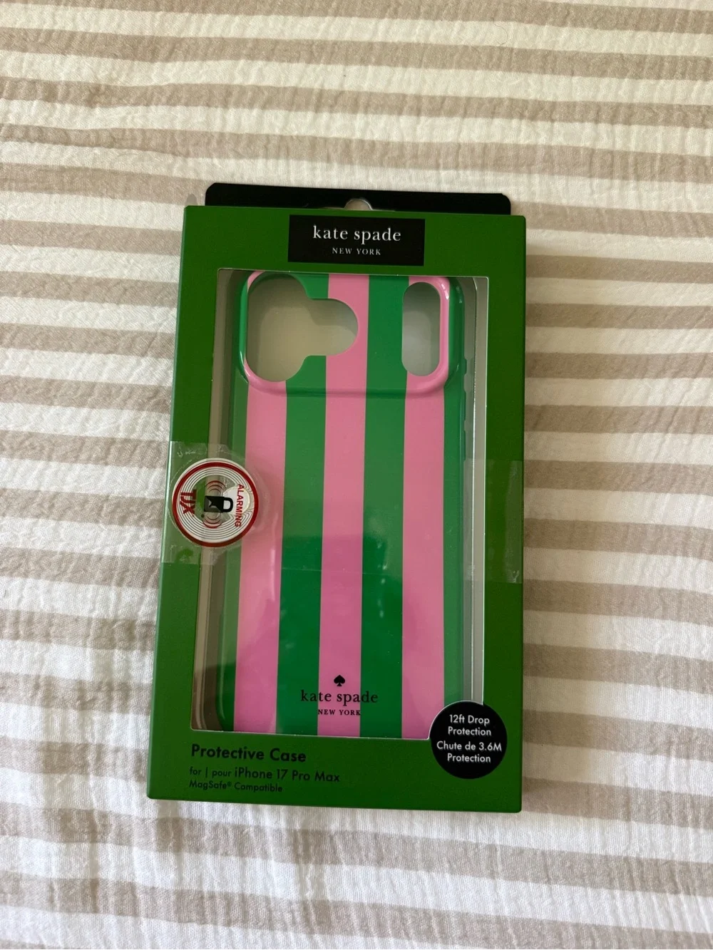 kate spade Pink & Green Striped Protective Case for iPhone 17 pro max