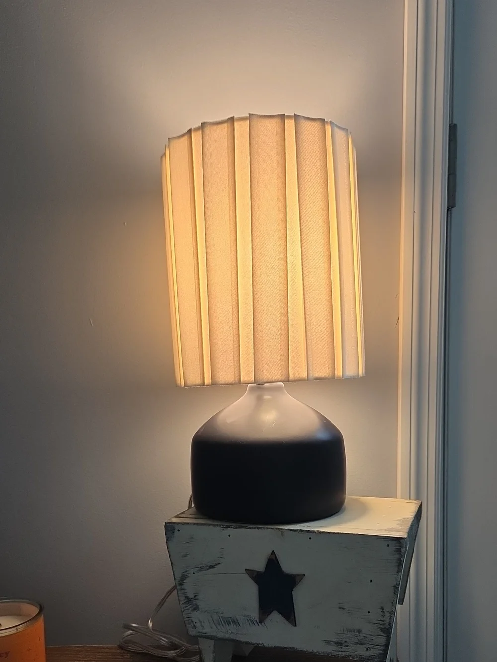 kate spade Cream Pleated Shade Table Lamp with Black Base