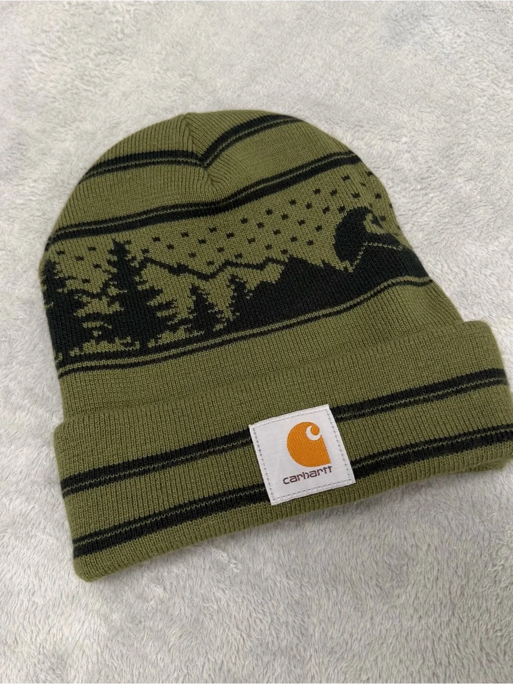 Carhartt 105450 Knit Outdoor Beanie Green Mountain Graphic One Size