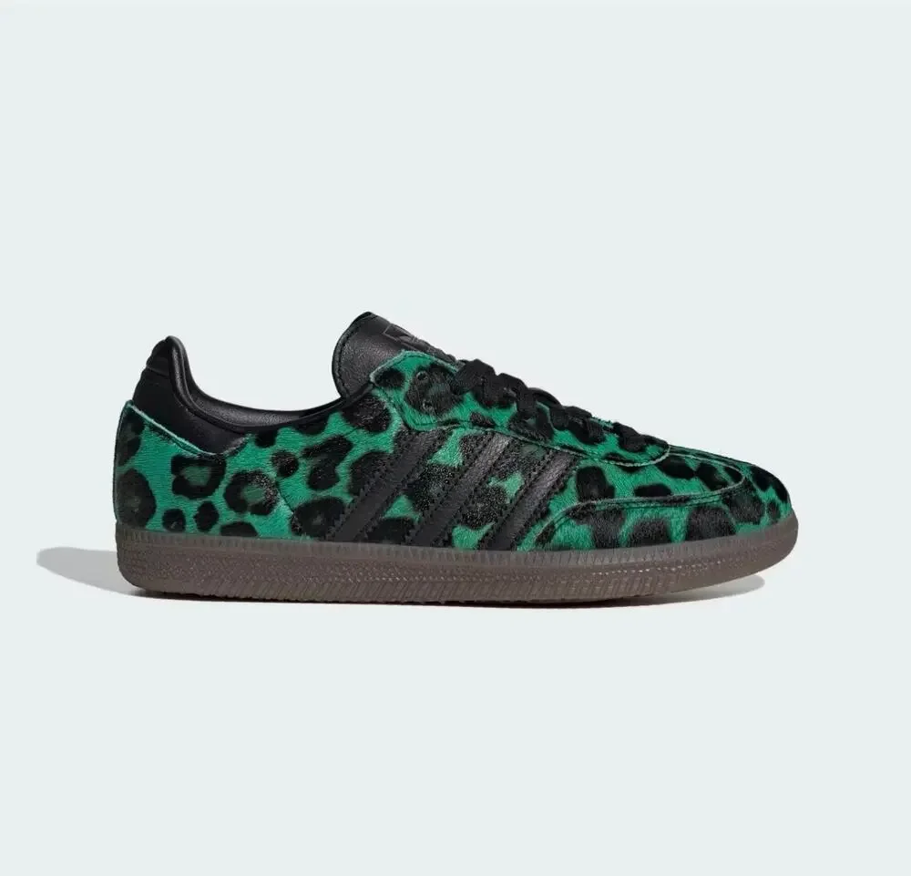 ADIDAS ORIGINALS WOMEN'S 8.5 SAMBA OG LEOPARD SEMI SCREAMING GREEN HQ9374 NWOB