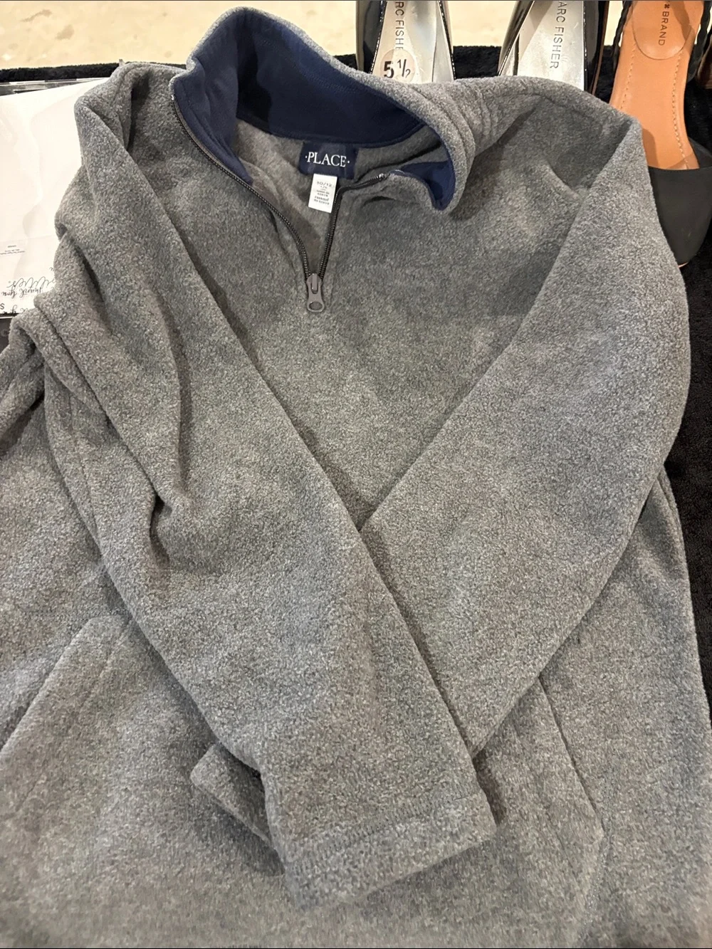 The Children's Place Gray Fleece Quarter-Zip Pullover with Navy Trim