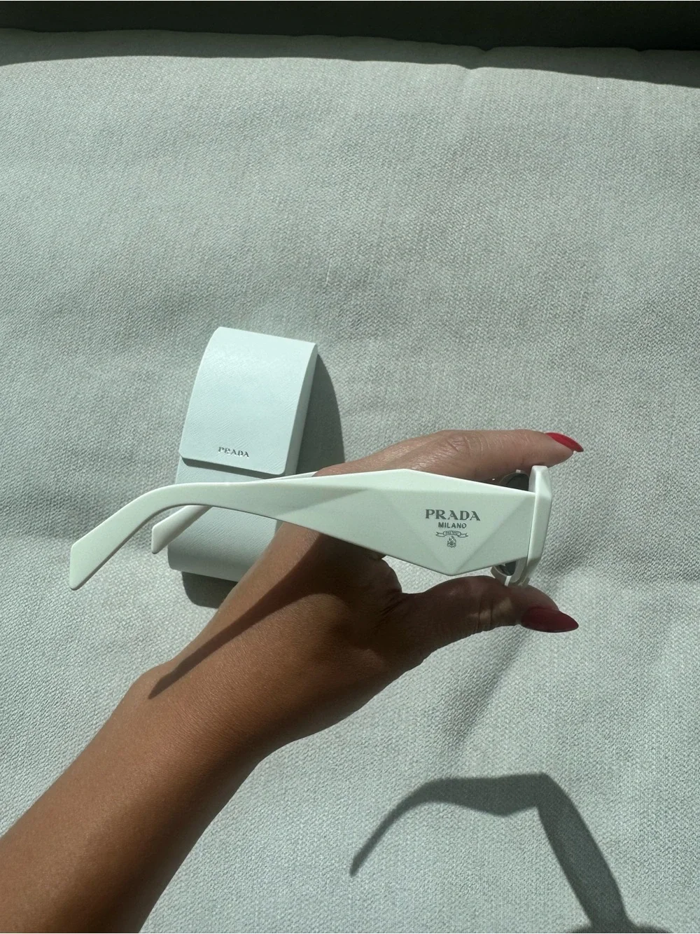 White Retro Prada Rectangle Sunglasses