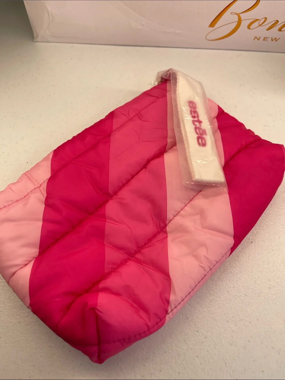 Estée Lauder Puffer stripe cosmetic bag Set of 3! NWT