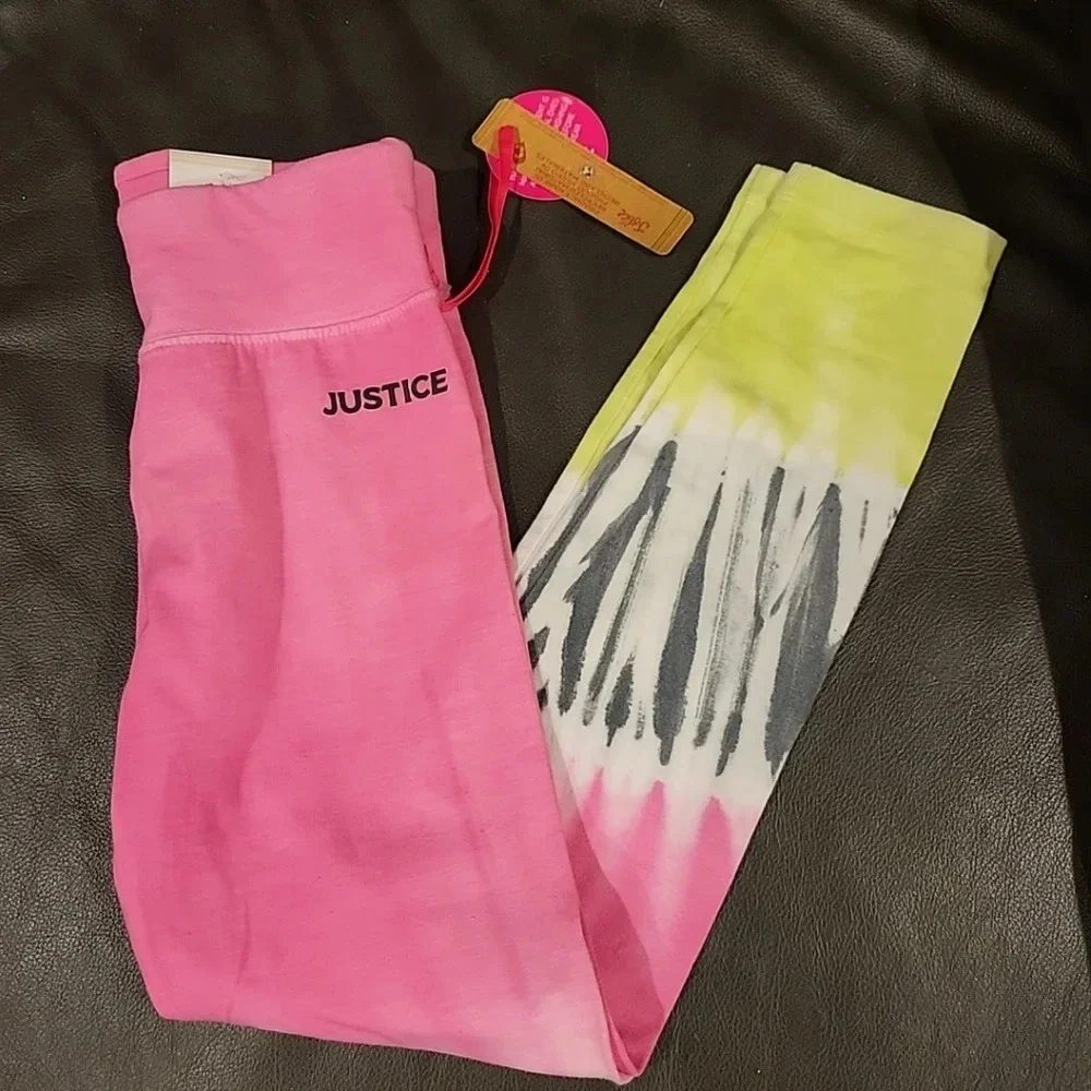 Girls Justice Small 7/8 Tie Dye Leggings‎ NWT Pink Green Sports