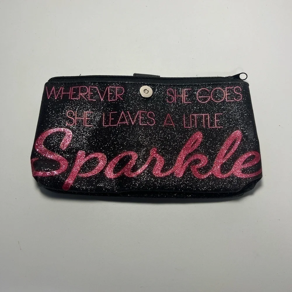 Black and Pink Sparkle Medium size. Cosmetic Clutch 9 x 5