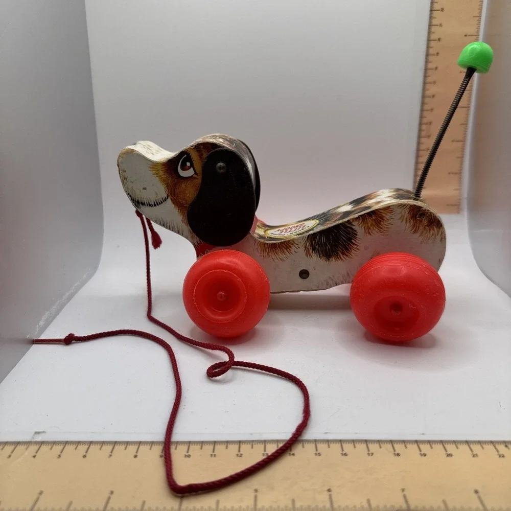 Vintage Fisher Price Little Snoopy‎ Dog 1968 Wood Pull Toy #693 USA