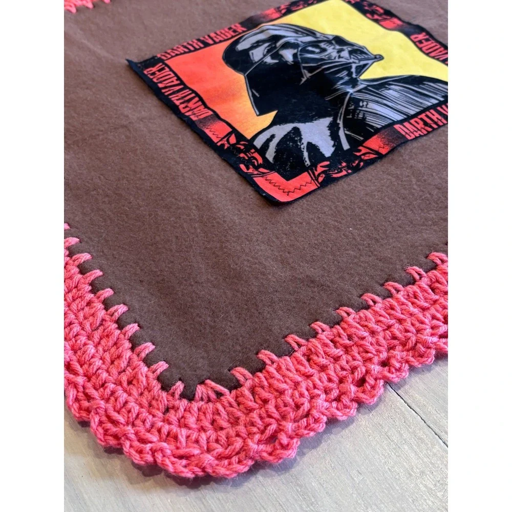 Star Wars Darth Vader Handmade Fleece Lovey Blanket Pink Crochet Trim‎ 18x18
