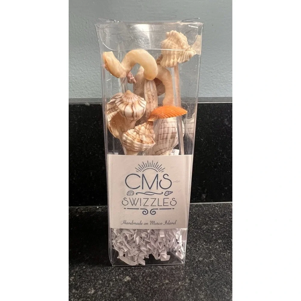 CMS Swizzles‎ Handmade Seashell Cocktail Swizzle Sticks – Set with Original Box