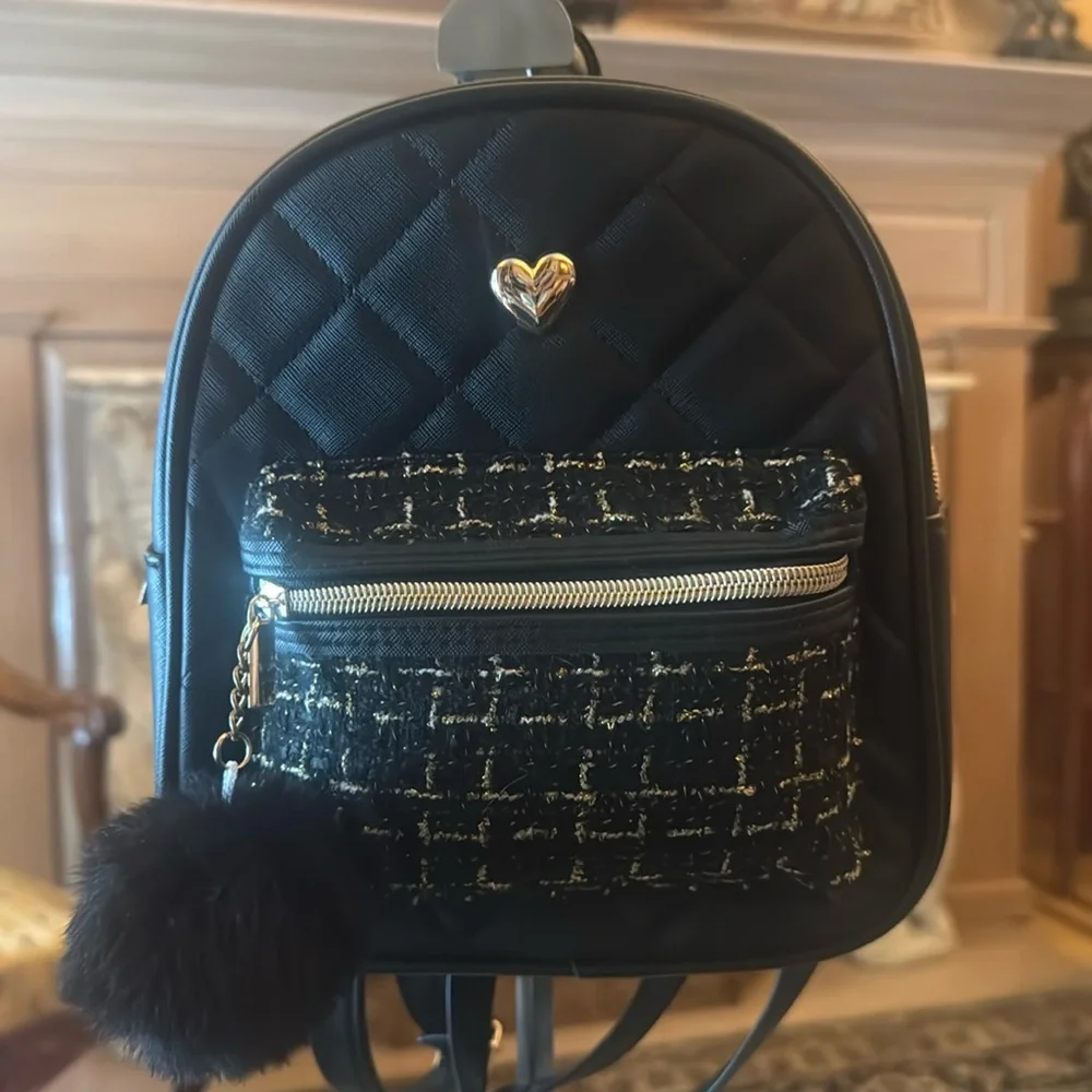 Black kids Quilted Backpack with Heart Accent