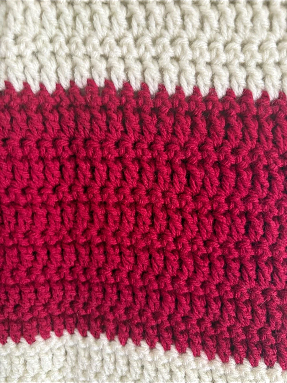 Handcrafted Cream & Burgundy Crochet Throw Blanket - Cozy Accent