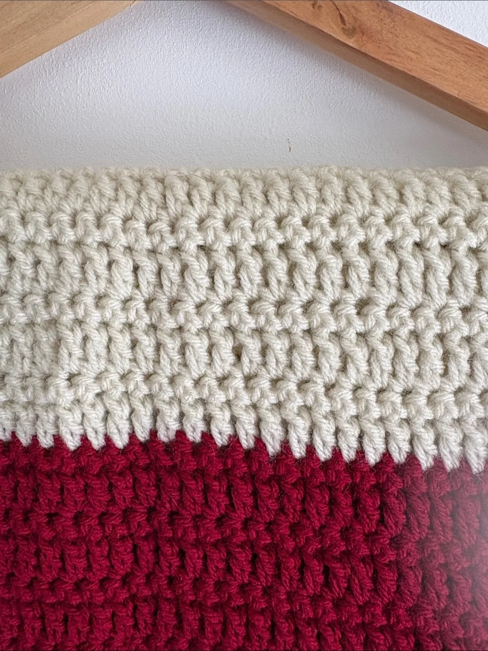 Handcrafted Cream & Burgundy Crochet Throw Blanket - Cozy Accent