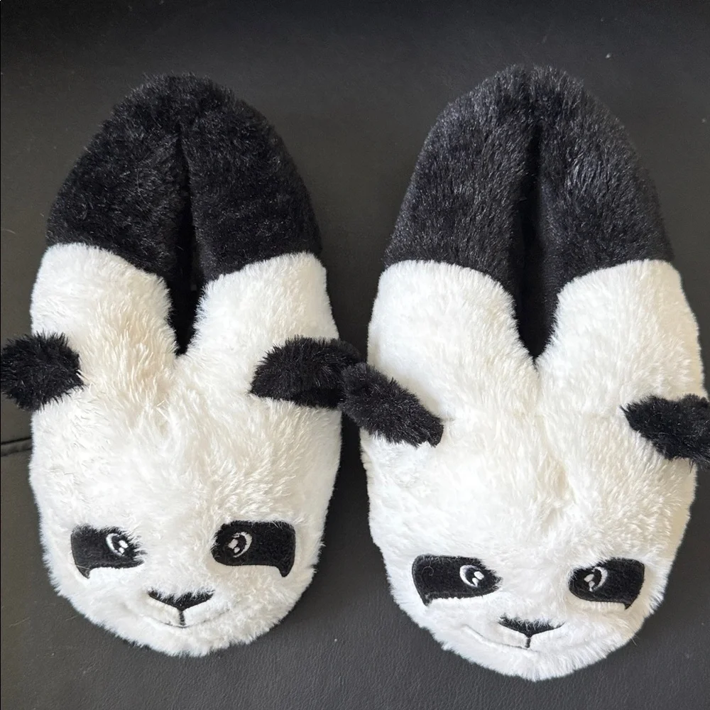 Kids Plush Panda Slippers - Black & White