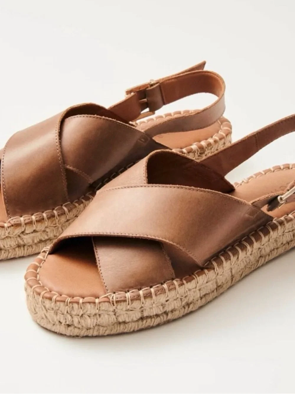 Alohas Women's Brown Leather Cross-Strap Espadrille Sandals