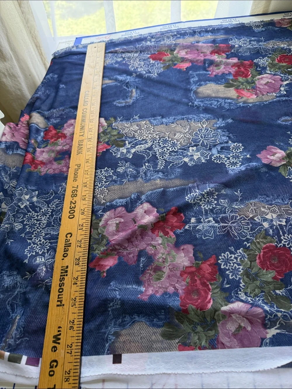 Y2K Denim Rose Lace Print Stretch Mesh Fabric 4 Yards 54” Semi Sheer