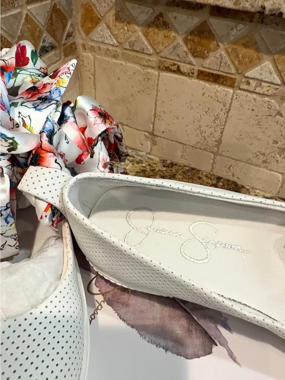 Jessica Simpson perforated white