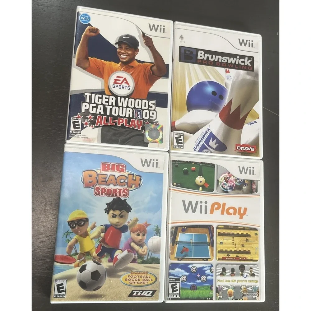Wii Lot Of 4 Games Bowling Wii Play Tiger Woods Golf Big Beach Sports