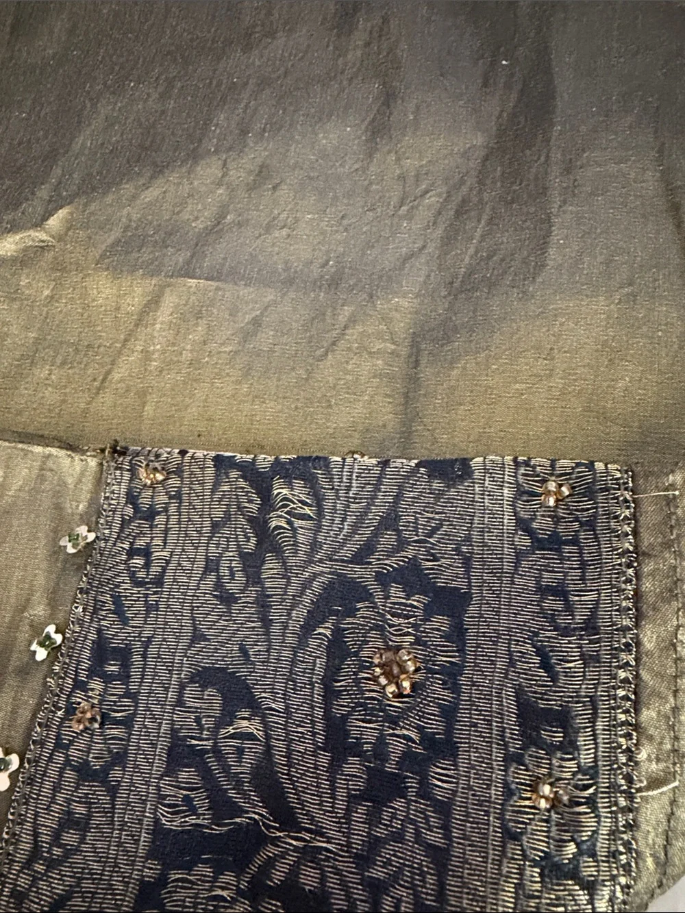 Olive Green Embroidered Cotton Throw/ table cover with goldTassels