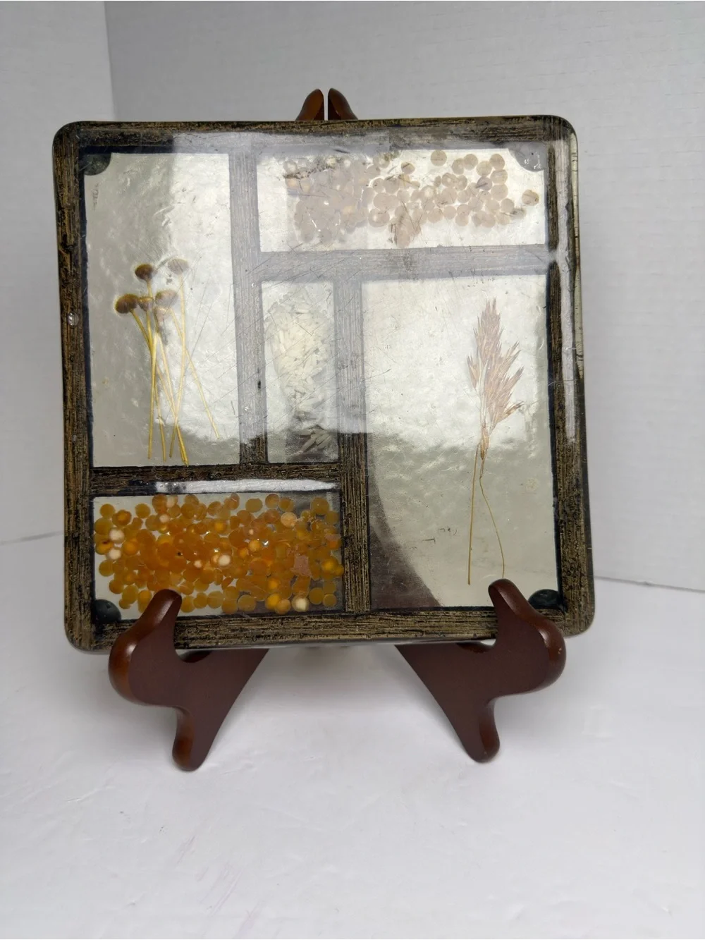 Botanical Glass Panel Wall Decor in Amber and Cream