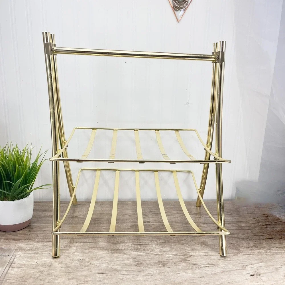 Mid-Century Brass Magazine Rack: Gold Towel Holder with Handle‎
