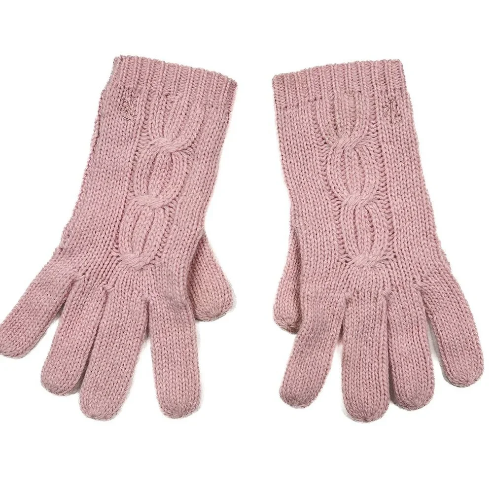 Y2K Vintage Lauren Ralph Lauren Lambswool Angora Cable‎ Knit Gloves Pink NWOT