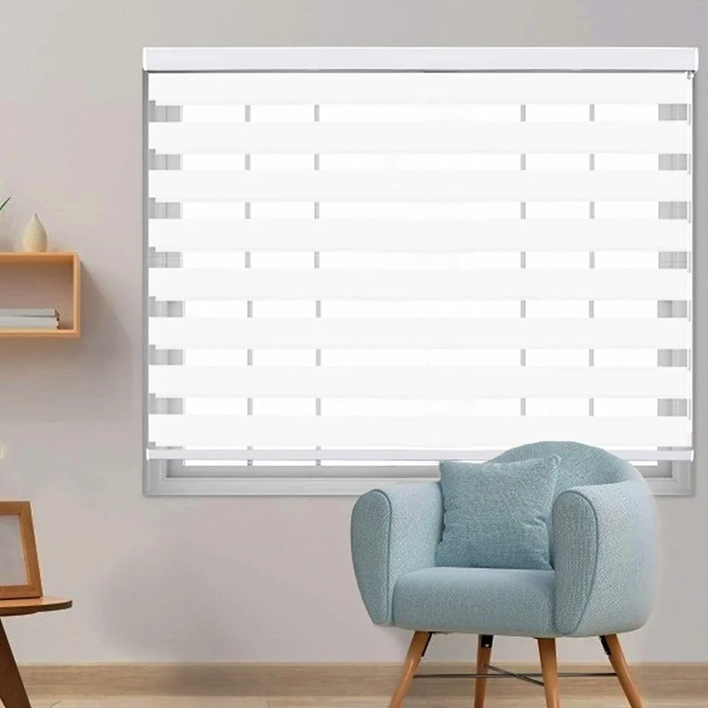 LUCKUP Zebra Blind 24x72 White Dual Roller Shade‎ Day Night Valance Polyester