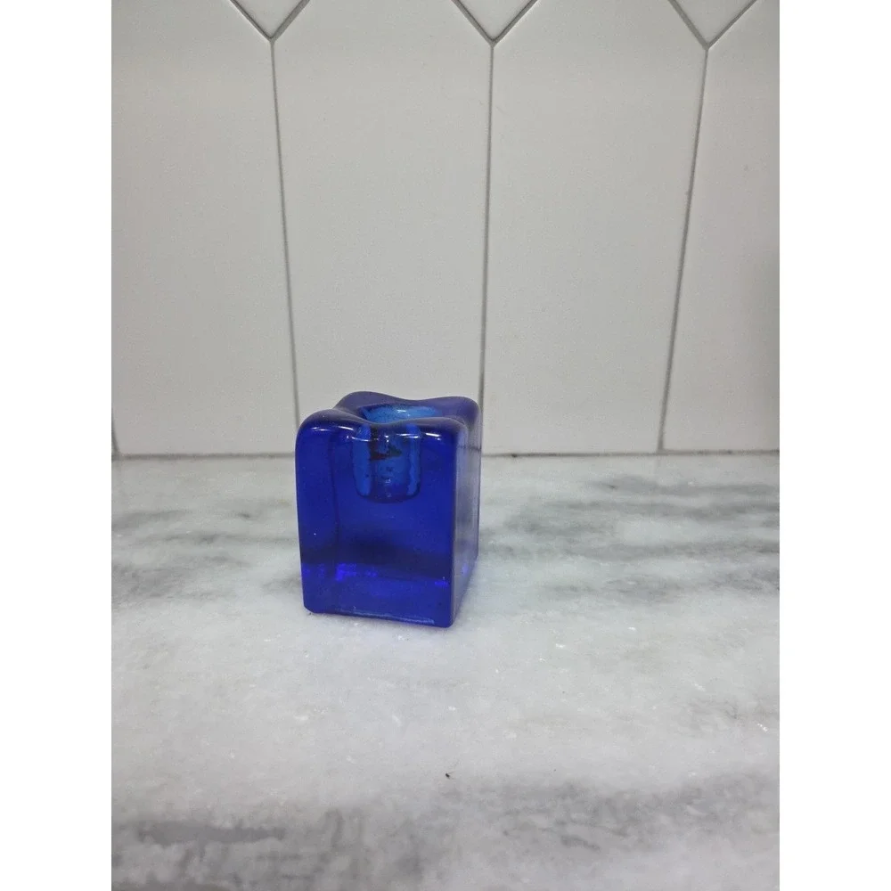 Pier One Cobalt Blue Ice Cube Candle Holder, Glass‎ Candle Stick, Home Decor