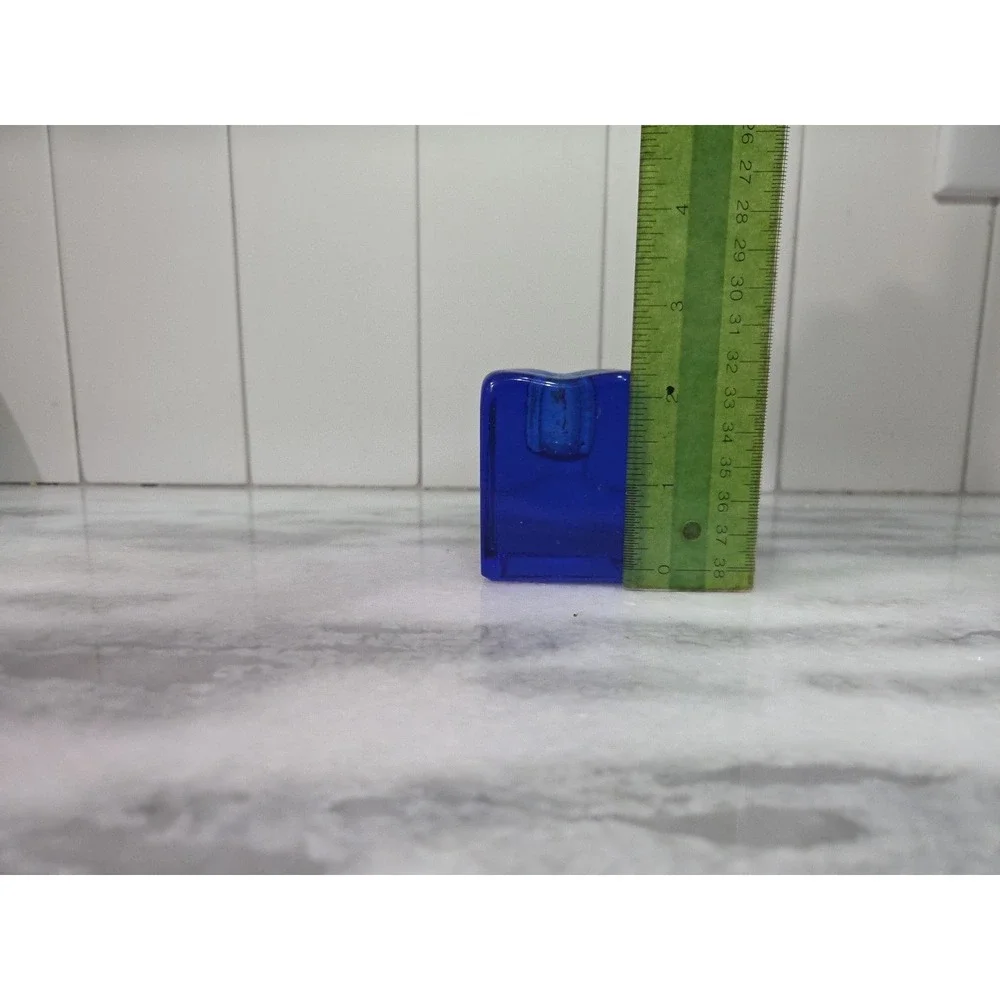 Pier One Cobalt Blue Ice Cube Candle Holder, Glass‎ Candle Stick, Home Decor