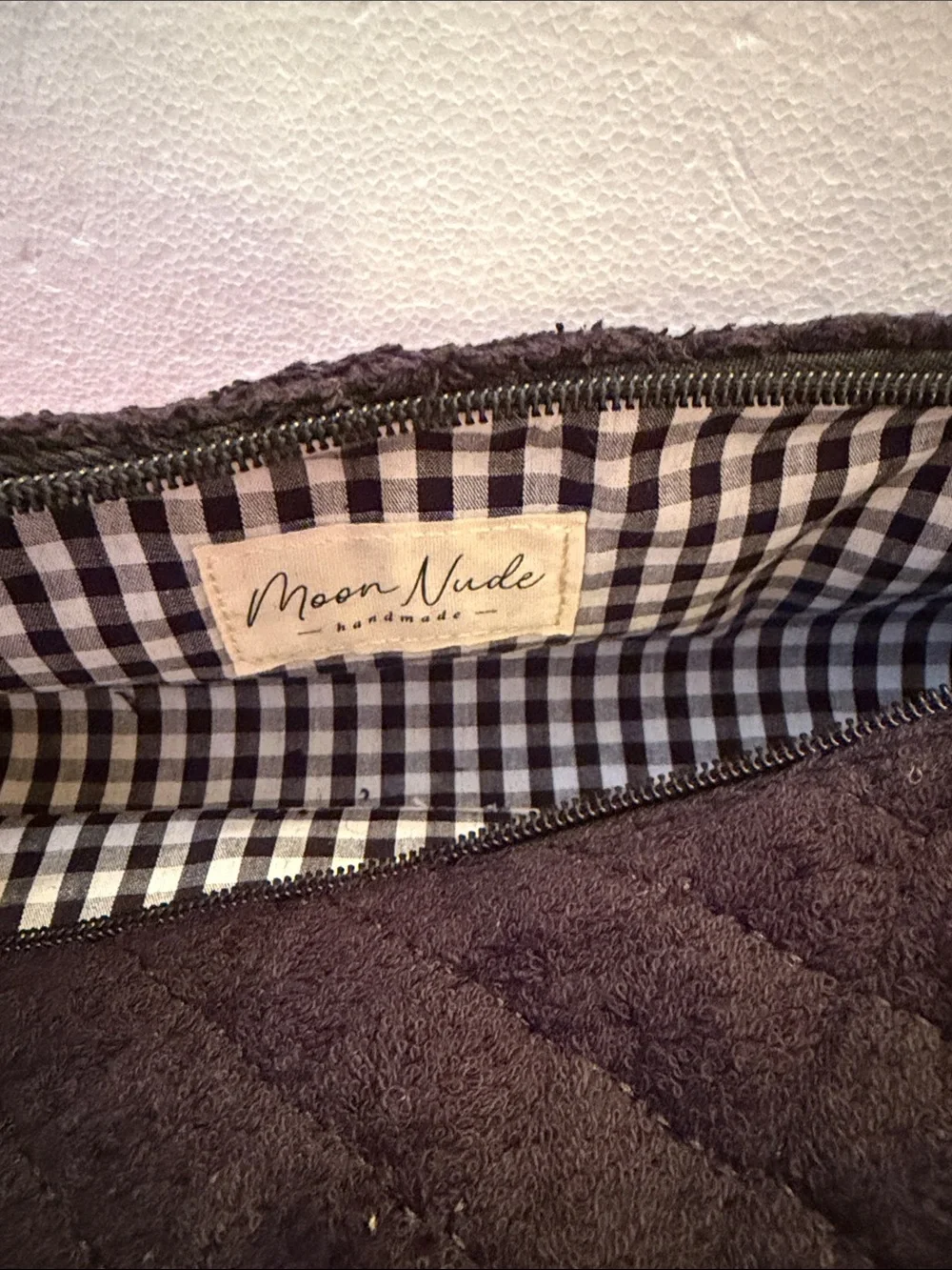 New moon nude Black Quilted terrycloth  hair tool bag  Bag with Gingham Lining