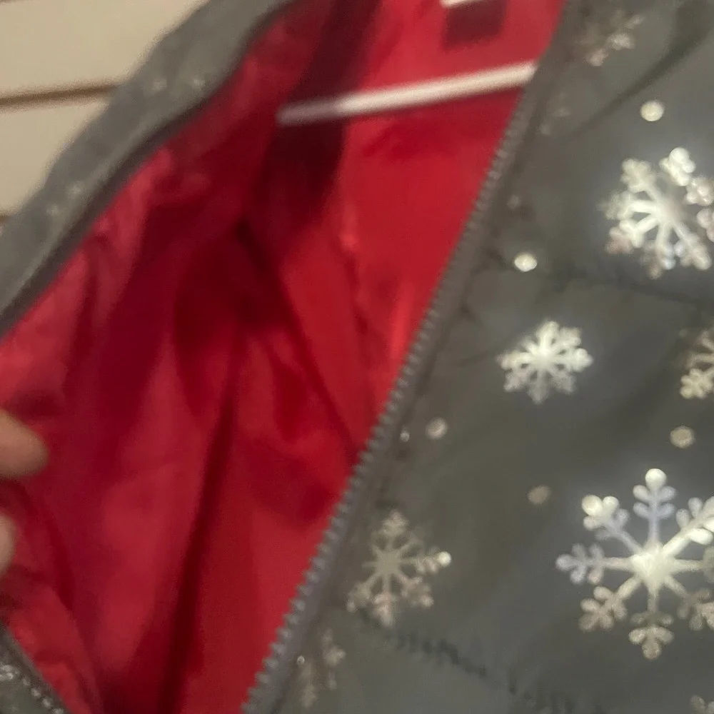 Gymboree Girls Gray Silver Metallic Snowflake Puffer‎ Jacket Hooded Size S 5-6