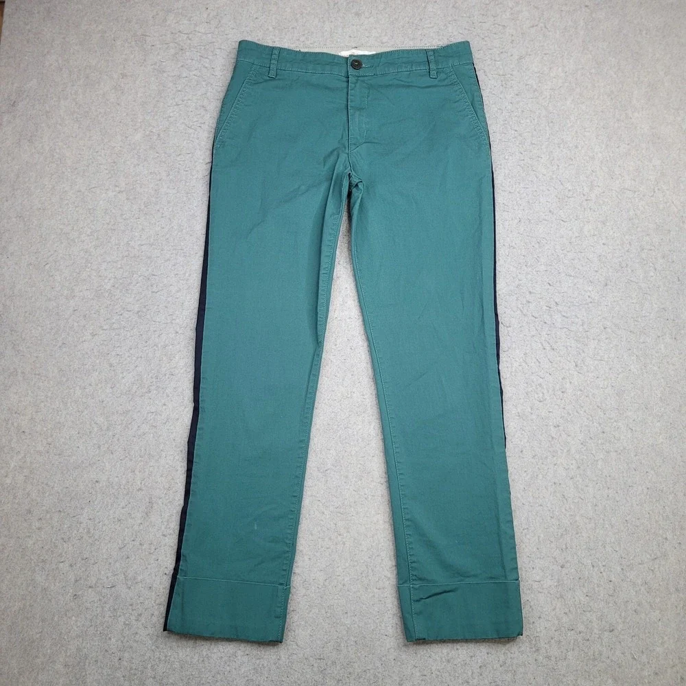 Tory‎ Burch Pants Women's 26 Green Cuffed Black Side Stripe Cotton 30x27