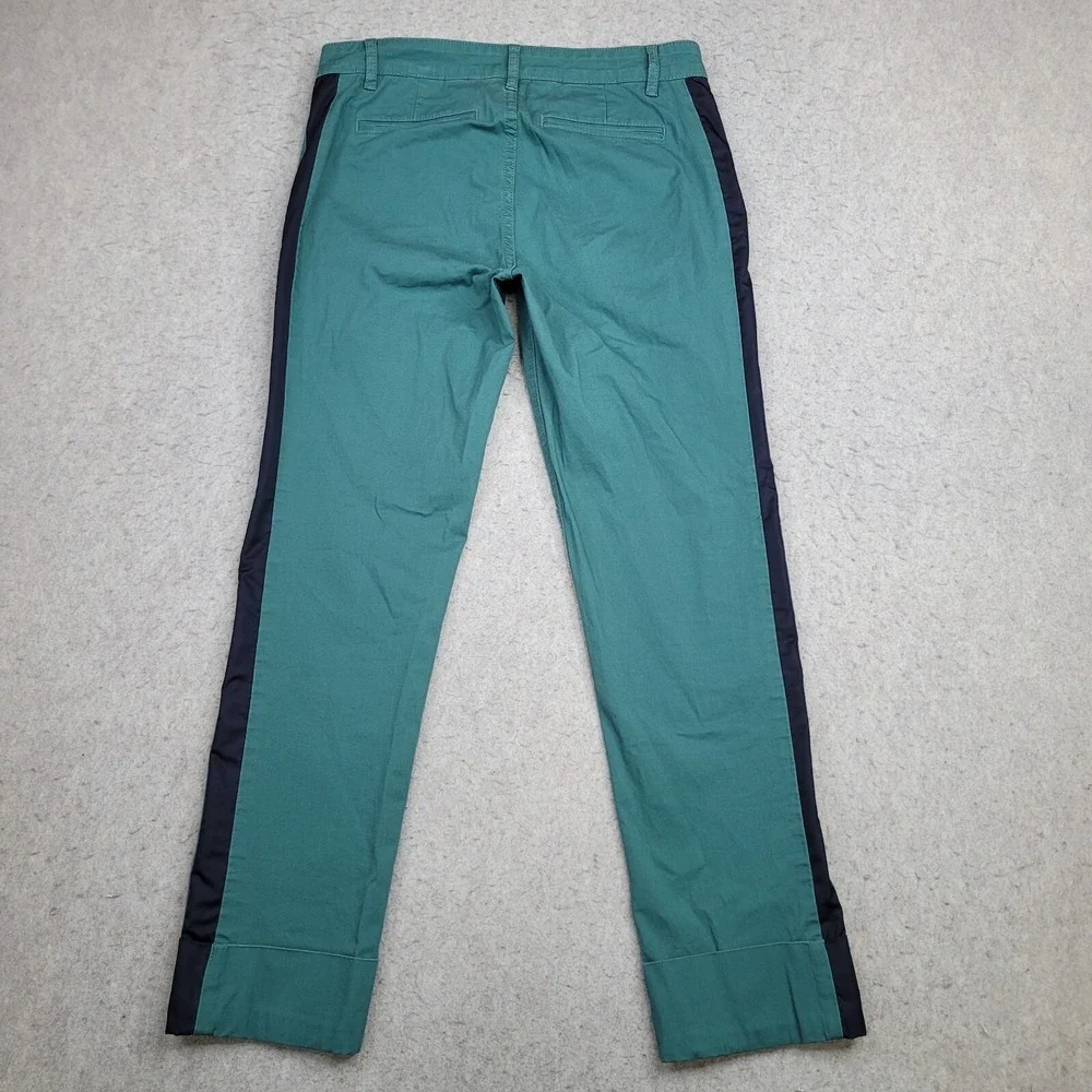 Tory‎ Burch Pants Women's 26 Green Cuffed Black Side Stripe Cotton 30x27
