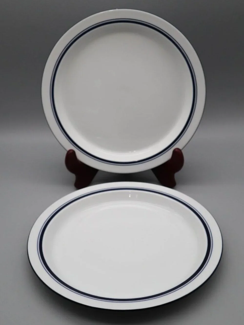 2 Dansk Bistro Christianhavn Blue Rimmed Salad Plates Blue Stripe 8 3/4