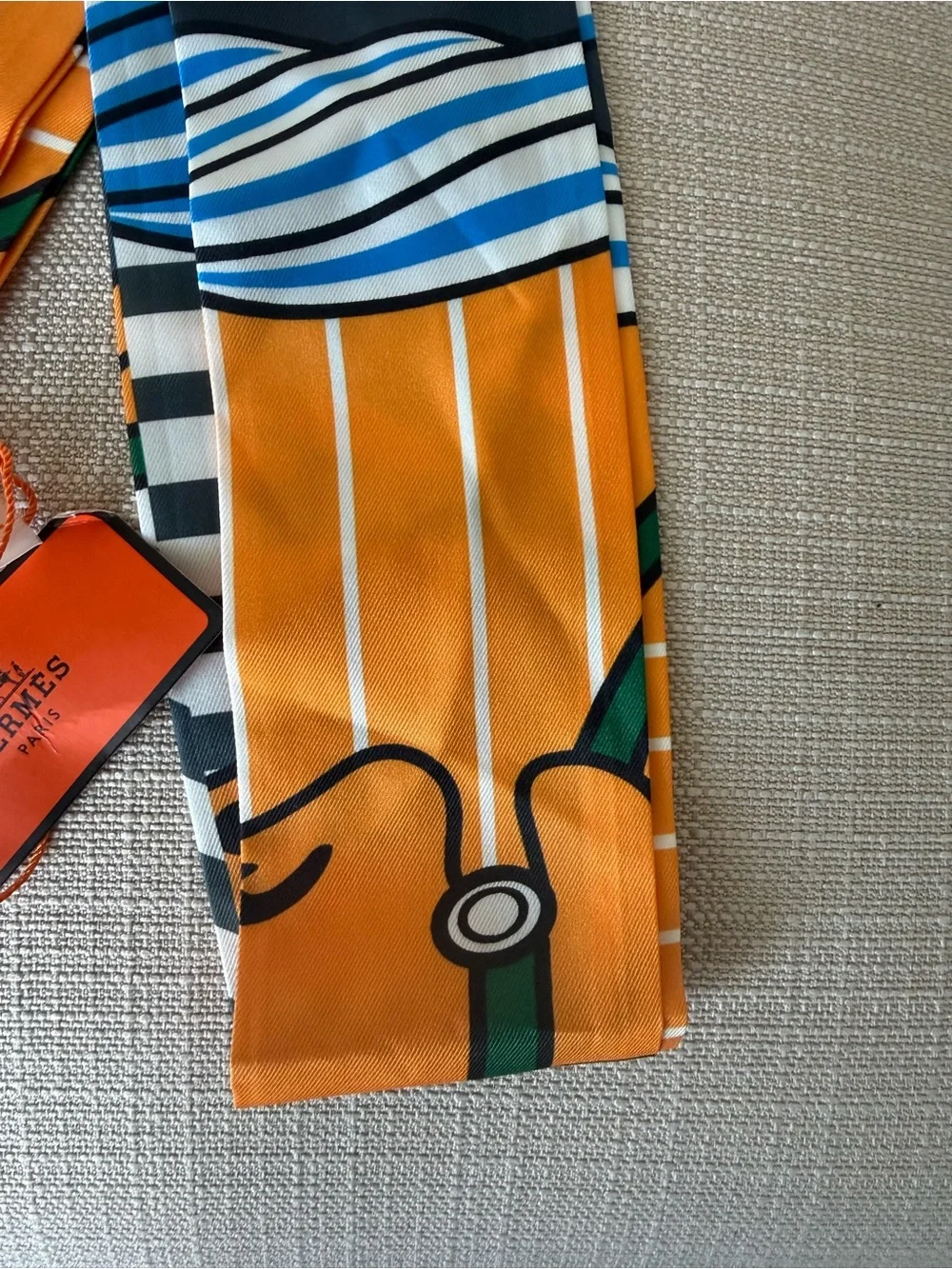 Hermès Quadrige Bayadere Twilly Silk Scarf Ocre Gris Vert NWT