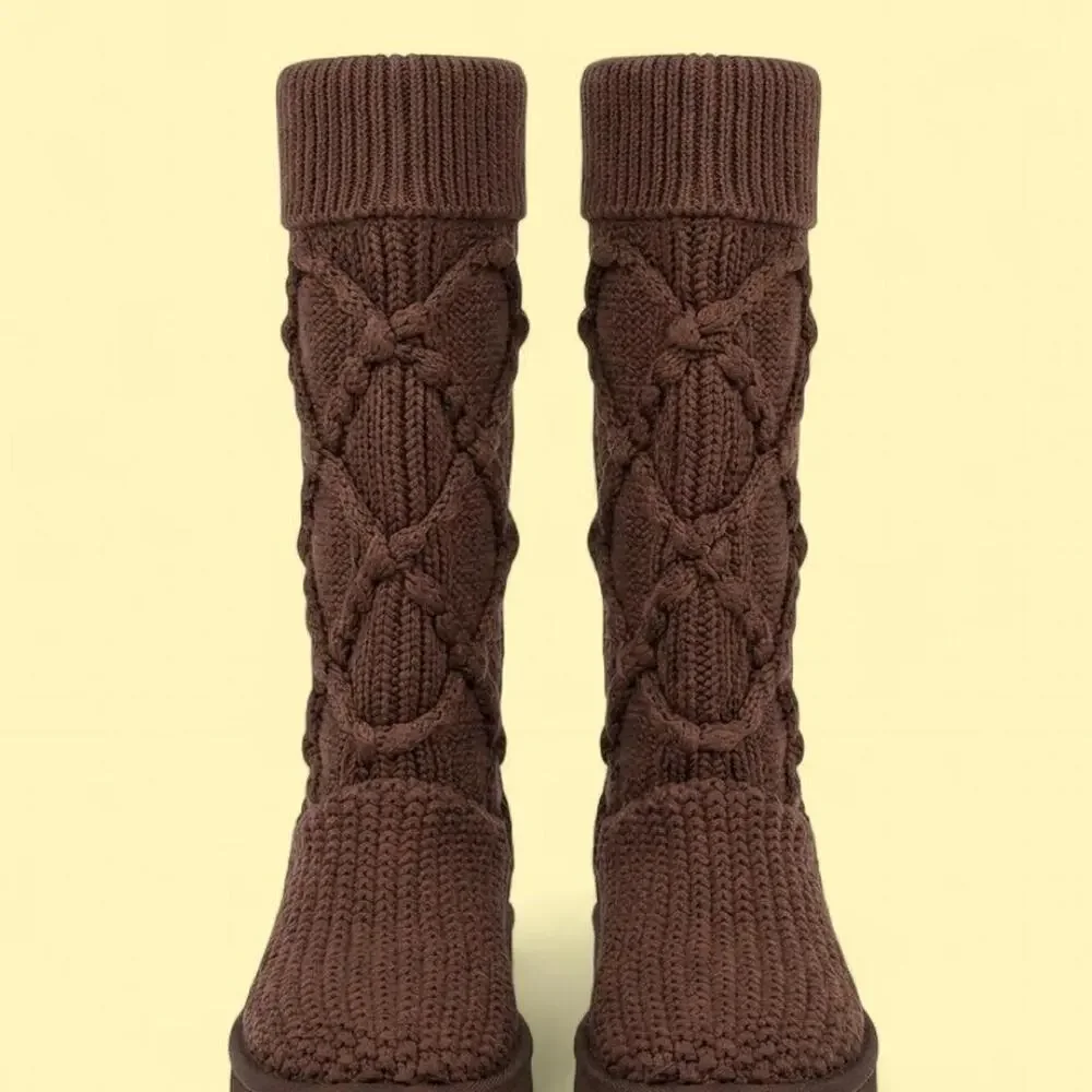 Ugg australia brown cable knit fold over