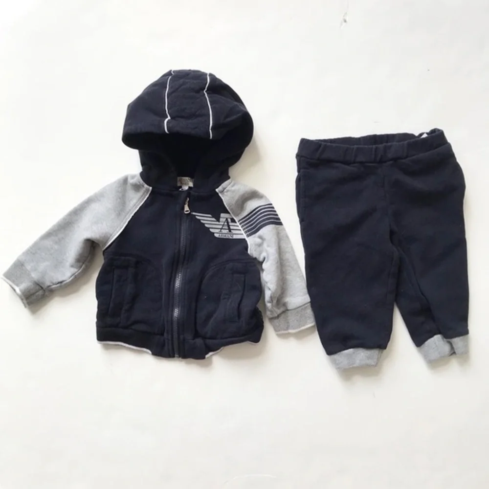 Armani Baby zip up hoodie/jogger set EUC 6 months