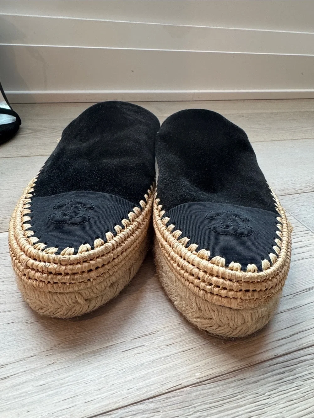 CHANEL black suede