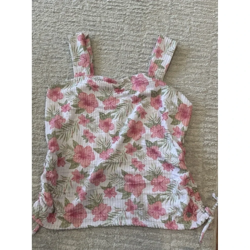 Justice‎ Floral Top Blouse Sweetheart Neck Thick Straps Pink Flowers Girls Sz XL
