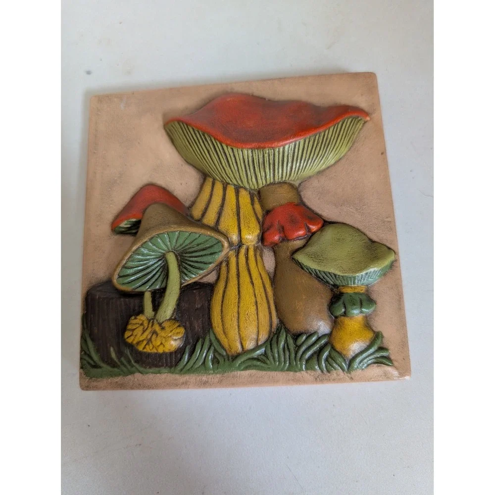 VTG 3D Mushroom Wall Art Plaque Trio Set Home Decor 5.5