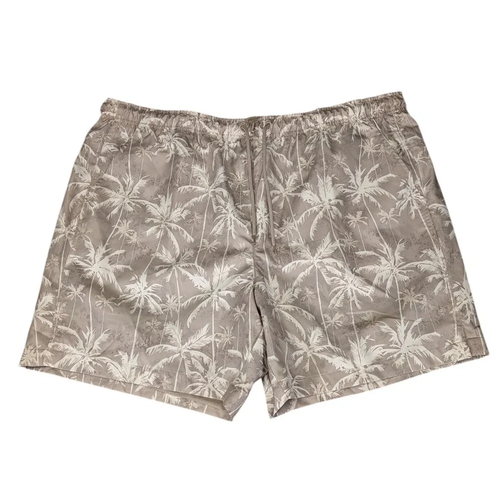 DSG Mens 2XL Rec Short Relaxed Fit 6 Inseam Palm Tree Print Tan White NWT