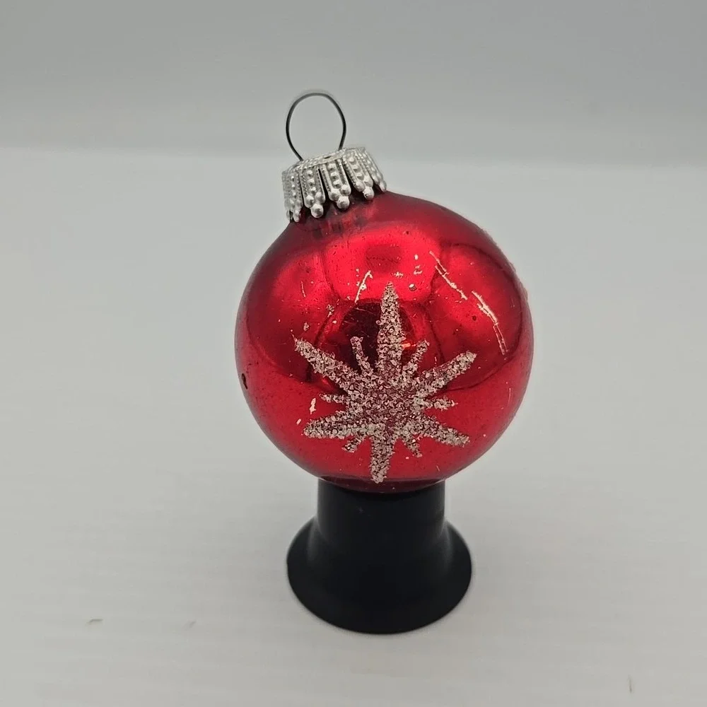 Vintage HandBlown Glass & Mica‎ Star Pattern Ornament 2
